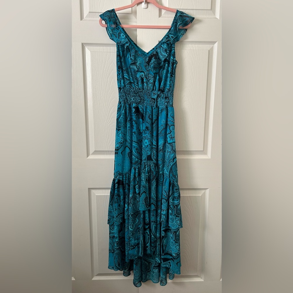 INC International Concepts Teal Paisley Smocked Maxi Dress xs